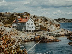 Preview wallpaper house, sea, shore, rocks, gothenburg, sweden