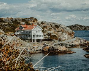 Preview wallpaper house, sea, shore, rocks, gothenburg, sweden