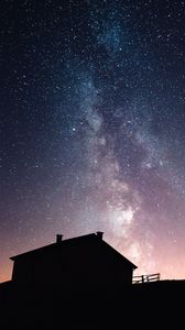 Preview wallpaper house, silhouette, night, starry sky