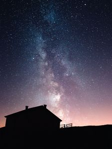 Preview wallpaper house, silhouette, night, starry sky
