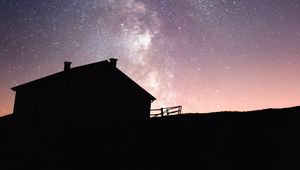 Preview wallpaper house, silhouette, night, starry sky