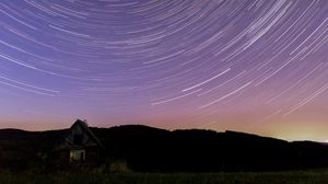Preview wallpaper house, silhouette, starry sky, freezelight, night