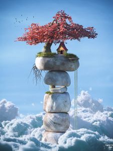 Preview wallpaper house, sky, clouds, 3d, art