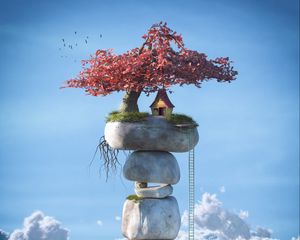 Preview wallpaper house, sky, clouds, 3d, art