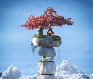 Preview wallpaper house, sky, clouds, 3d, art