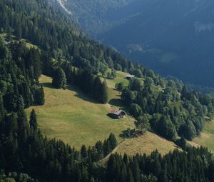 Preview wallpaper house, slope, trees, landscape, mountains, nature