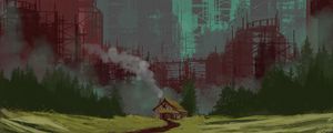 Preview wallpaper house, smoke, buildings, landscape, art