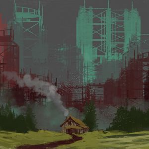Preview wallpaper house, smoke, buildings, landscape, art