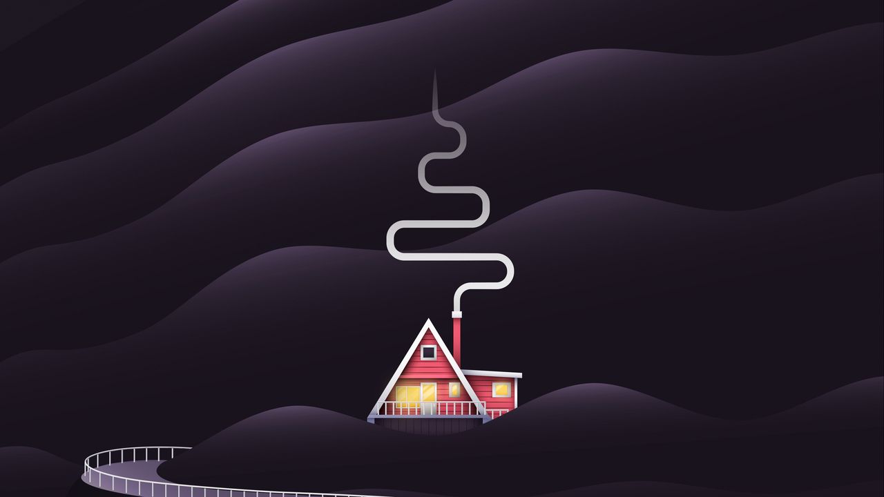 Wallpaper house, smoke, hills, vector, art