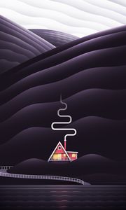 Preview wallpaper house, smoke, hills, vector, art