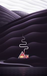 Preview wallpaper house, smoke, hills, vector, art