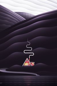 Preview wallpaper house, smoke, hills, vector, art