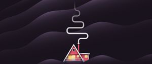 Preview wallpaper house, smoke, hills, vector, art