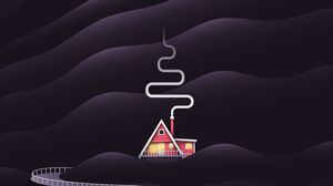 Preview wallpaper house, smoke, hills, vector, art