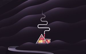 Preview wallpaper house, smoke, hills, vector, art