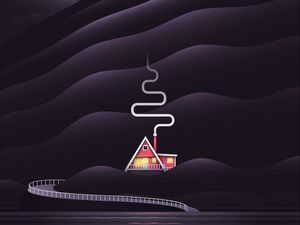Preview wallpaper house, smoke, hills, vector, art