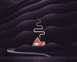 Preview wallpaper house, smoke, hills, vector, art