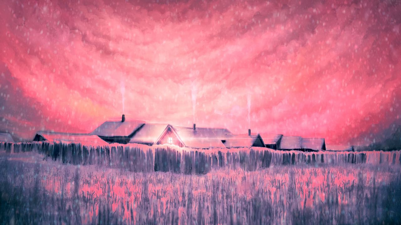Wallpaper house, smoke, pink, art