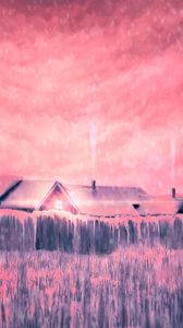 Preview wallpaper house, smoke, pink, art