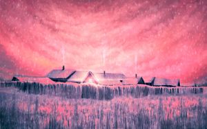 Preview wallpaper house, smoke, pink, art
