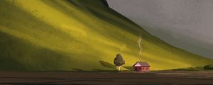 Preview wallpaper house, smoke, tree, slope, art