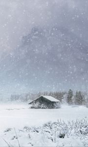 Preview wallpaper house, snow, blizzard, winter, mountains