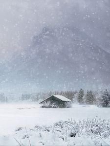 Preview wallpaper house, snow, blizzard, winter, mountains