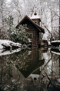 Preview wallpaper house, snow, river, nature, winter