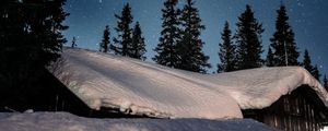 Preview wallpaper house, snow, starry sky, stars, night, winter