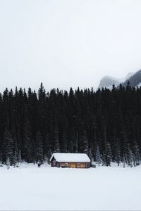 Preview wallpaper house, snow, trees, mountain, winter, nature