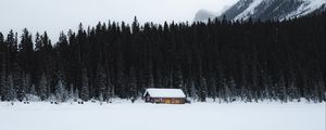 Preview wallpaper house, snow, trees, mountain, winter, nature