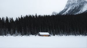 Preview wallpaper house, snow, trees, mountain, winter, nature