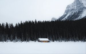 Preview wallpaper house, snow, trees, mountain, winter, nature