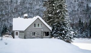 Preview wallpaper house, snow, winter, forest, nature