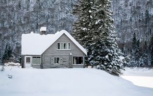 Preview wallpaper house, snow, winter, forest, nature