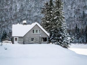 Preview wallpaper house, snow, winter, forest, nature