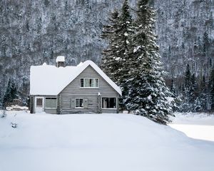 Preview wallpaper house, snow, winter, forest, nature