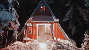 Preview wallpaper house, snow, winter, night, nature