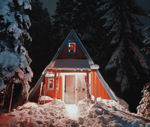Preview wallpaper house, snow, winter, night, nature