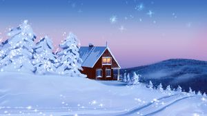 Preview wallpaper house, snow, winter, landscape, art