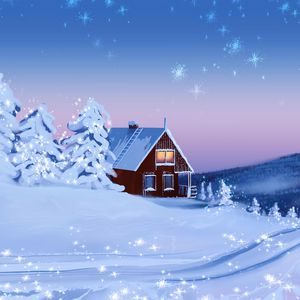 Preview wallpaper house, snow, winter, landscape, art