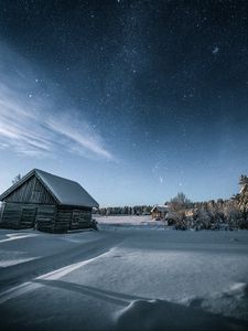 Preview wallpaper house, snow, winter, night, dark