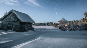Preview wallpaper house, snow, winter, night, dark