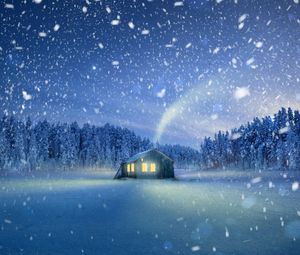 Preview wallpaper house, snowfall, snow, fabulous, magical
