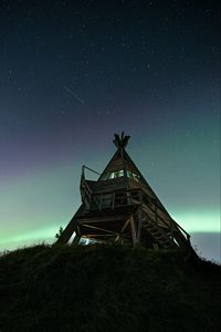 Preview wallpaper house, starry sky, northern lights, night, dark