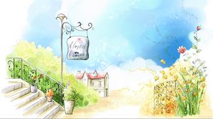 Preview wallpaper house, summer, flowers, lantern