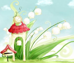 Preview wallpaper house, tower, grass, drawing, paint