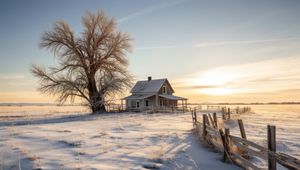 Preview wallpaper house, tree, snow, winter, sunset