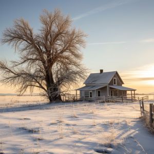 Preview wallpaper house, tree, snow, winter, sunset