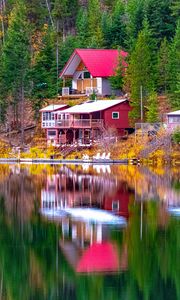 Preview wallpaper house, trees, coast, lake, reflection, landscape
